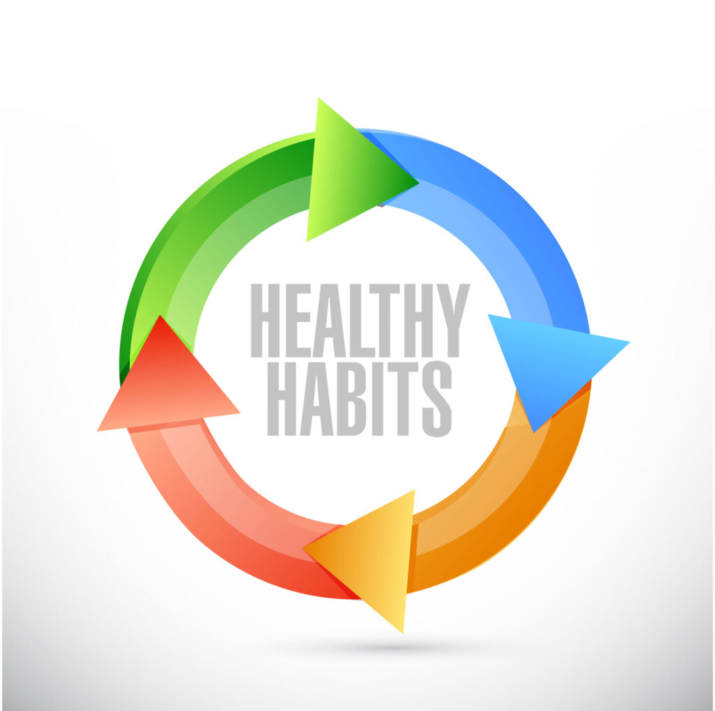 a circle formed with colored arrows showing the positive cycle of healthy habits