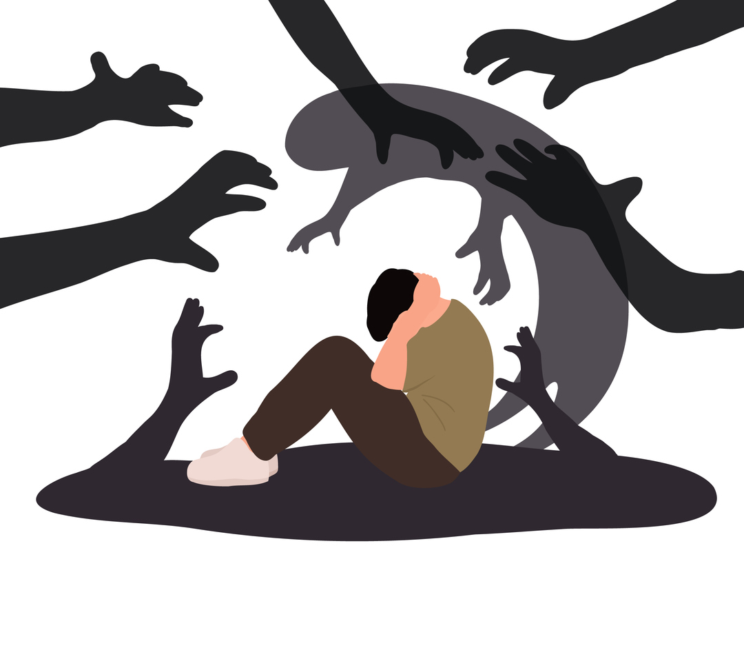 Man, with panic attack, PTSD, phobias, fears, phobias, Paranoia, hallucinations, schizophrenia.