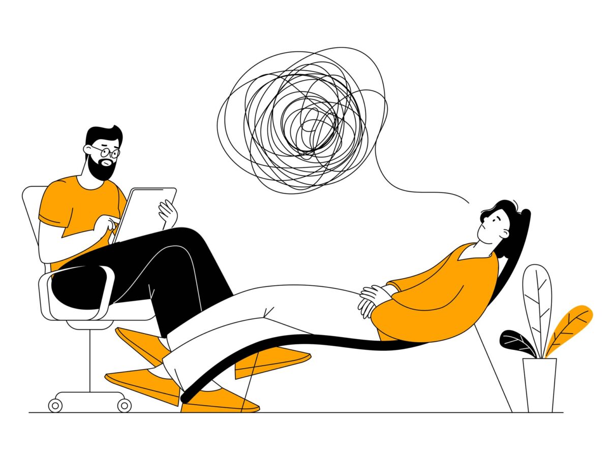 illustration of a therapy session discussing how to treat burnout