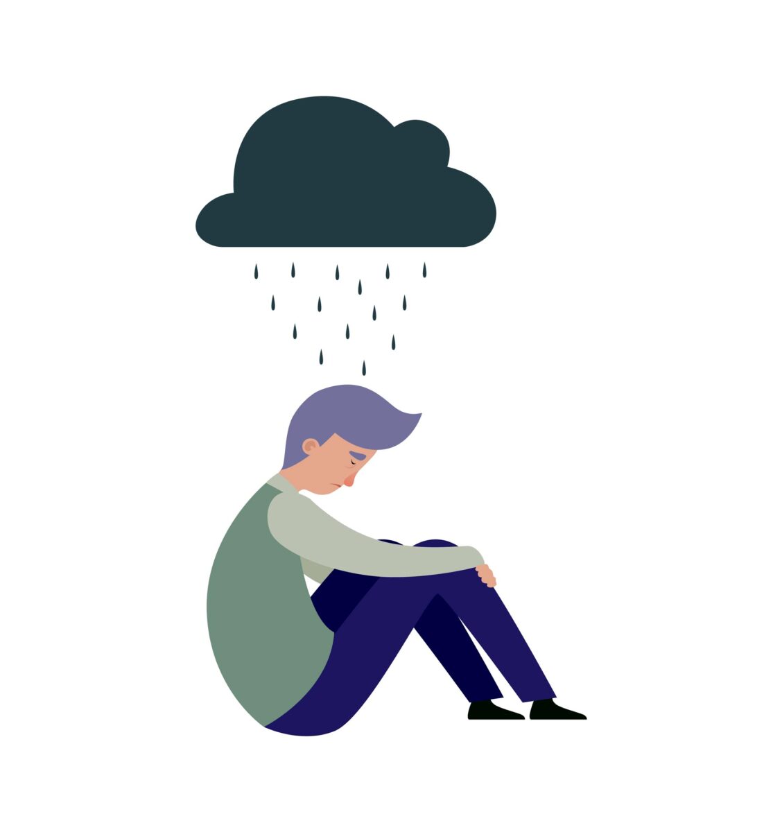 illustration of a teenager underneath a rain cloud struggling with teen depression symptoms