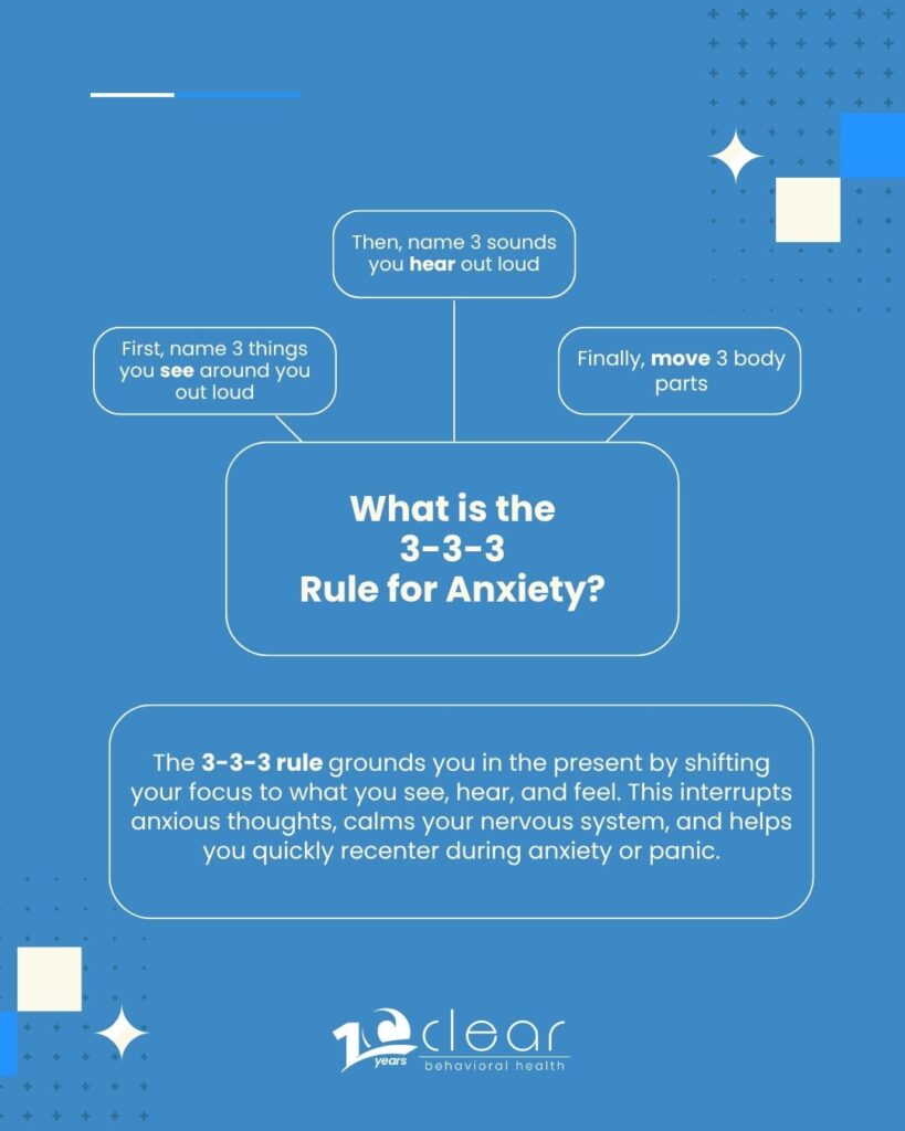 infographic explaining what is the 3-3-3 rule for anxiety